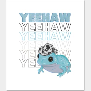 Yeehaw Blue Frog Wearing Cowboy Hat Posters and Art